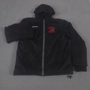 CCM Jacket Mens M Black Shakopee Hockey Polyester Hooded Puffer Parka Coat
